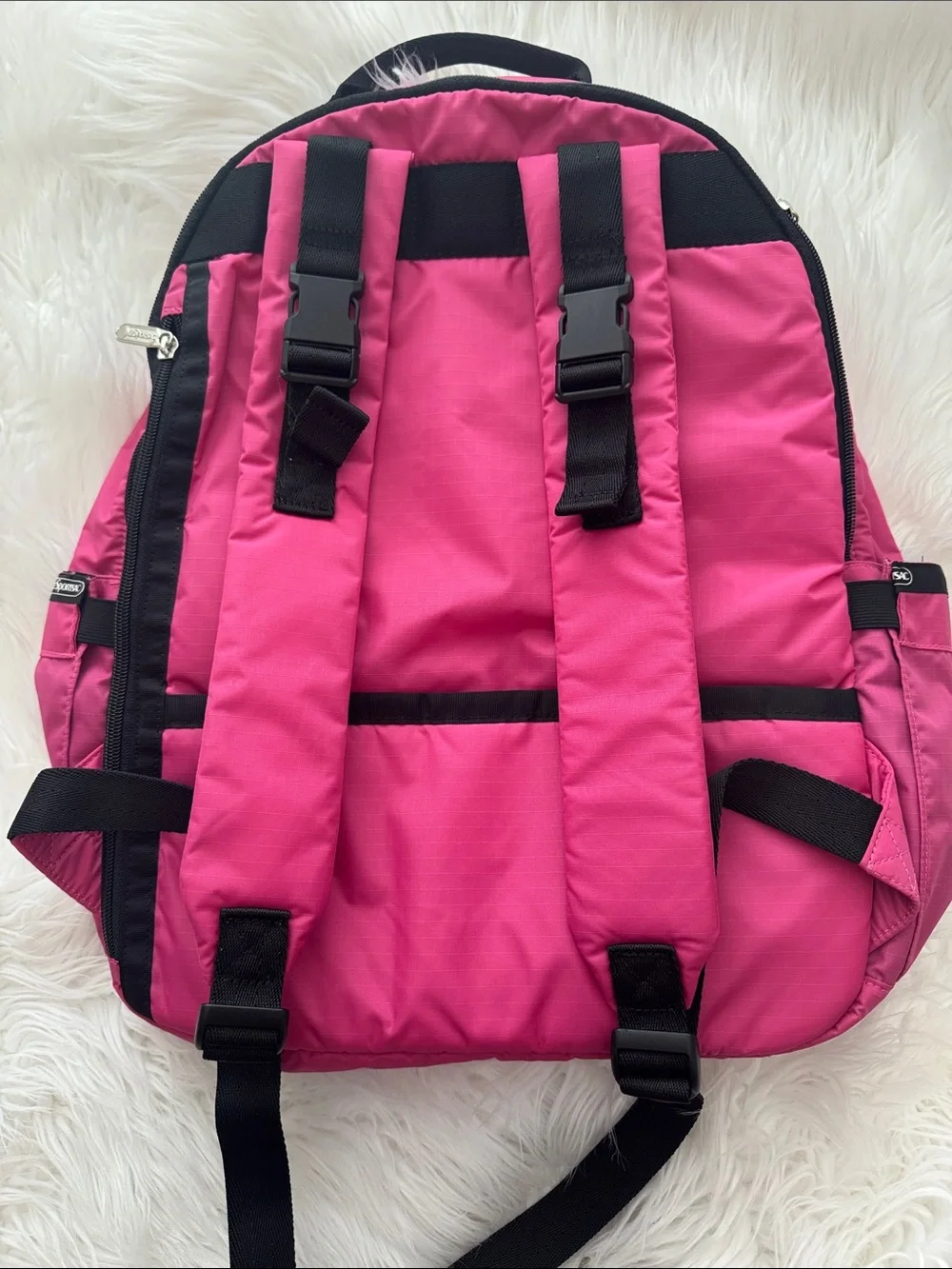 LeSportsac Hot Pink Nylon Backpack with Front Zip Pocket NEVER USED